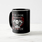 V is for Valentine, V-Twin Motorcycle. Biker Tasse (Vorderseite Links)