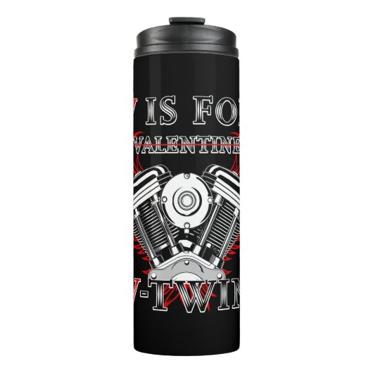 V is for Valentine, V-Twin Motorcycle. Biker Thermosbecher (Vorderseite)