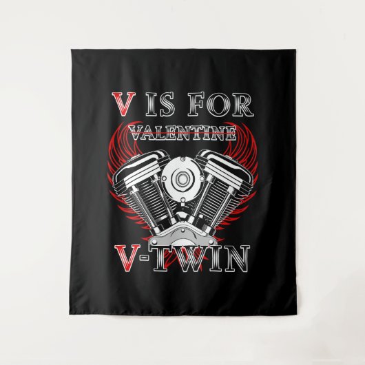 V is for Valentine, V-Twin Motorcycle. Biker Wandteppich (Vorderseite)
