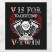 V is for Valentine, V-Twin Motorcycle. Biker Weinetikett (Einzelnes Label)