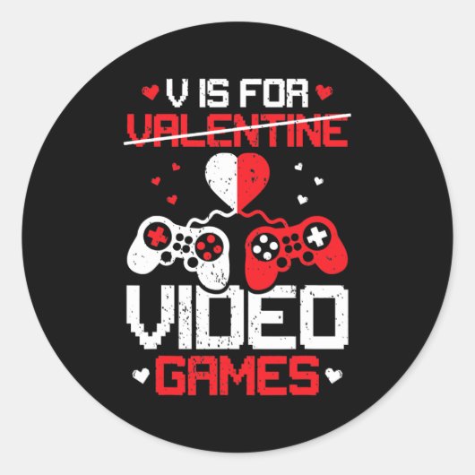 V Is For Video Games Boy Men Funny Valentines Day Runder Aufkleber (Vorderseite)
