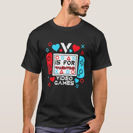 V Is For Video Games Controller Game Valentines Da T-Shirt (Vorderseite)