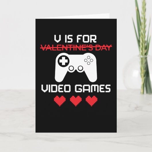 V is for Video Games Funny Valentines Gamer Men Karte (Vorderseite)