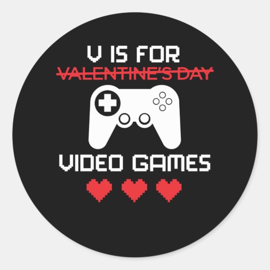 V is for Video Games Funny Valentines Gamer Men Runder Aufkleber (Vorderseite)