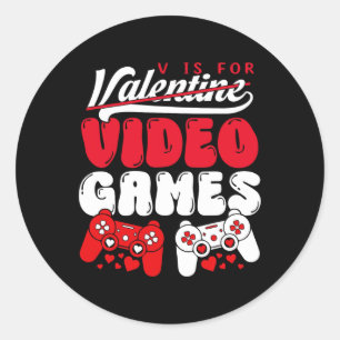 V is for video Games Funny Valentinstag Gamer Bo Runder Aufkleber