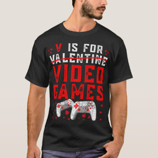 V is for video Games Funny Valentinstag Gamer Bo T-Shirt