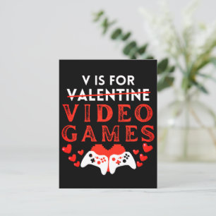 V is for video Games Funny Valentinstag Gamer Feiertagspostkarte