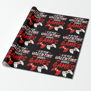 V is for video Games Funny Valentinstag Gamer Geschenkpapier