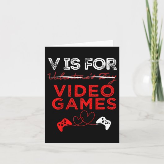 V is for Video Games Shirt Gamer Valentines Karte (Vorderseite)