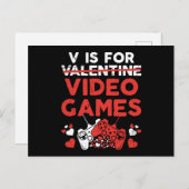 V is for Video Games Valentine Gamer Postkarte (Vorne/Hinten)