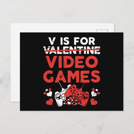 V is for Video Games Valentine Gamer Postkarte (Vorne/Hinten)
