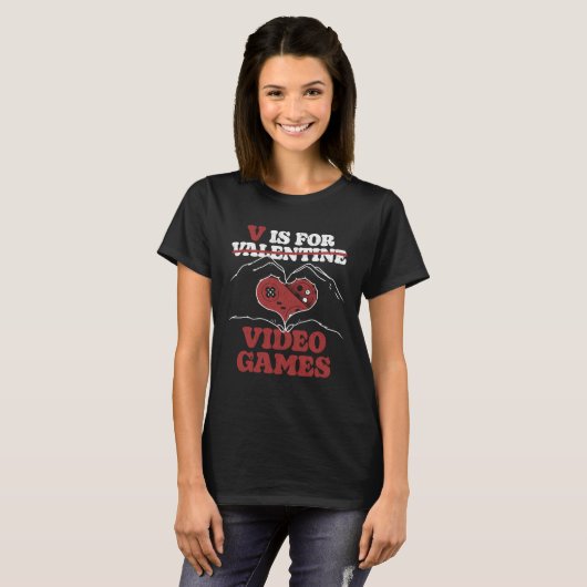 V Is For Video Games Valentines Day Gamer Couple   T-Shirt (Vorne ganz)