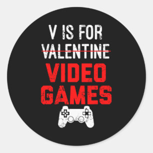 V ist für Video-Spiele Valentinstag Gamer Junge Mä Runder Aufkleber