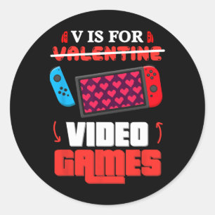 V ist für Videospiele Herz Gamer Valentinstag Jung Runder Aufkleber