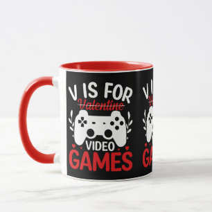 V ist für Videospiele mit Valentine Crossed Out Tasse