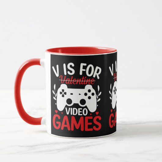 V ist für Videospiele mit Valentine Crossed Out Tasse (Links)