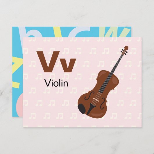 V ist für Violine - Alphabet Flash Card Postkarte (Vorne/Hinten)