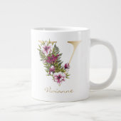 V Letter Gold Monogram Marsala White Florals Jumbo-Tasse (Rechts)