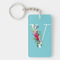 V Letter Initial Monogram Floral Custom Color