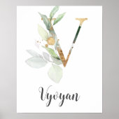 V Letter Monogram Greenerity Kinderzimmer Name Wal Poster (Vorne)