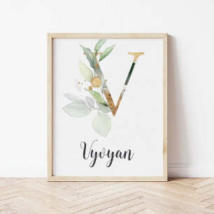 V Letter Monogram Greenerity Kinderzimmer Name Wal Poster