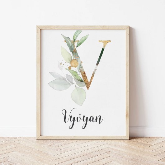 V Letter Monogram Greenerity Kinderzimmer Name Wal Poster