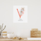 V Letter Monogram White Orchias and Pampas Grass Poster (Küche)