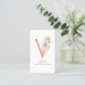 V Letter Monogram White Orchias and Pampas Grass Visitenkarte (Stehend Vorderseite)