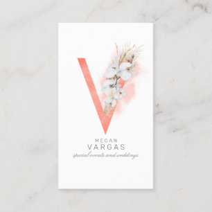 V Letter Monogram White Orchias and Pampas Grass Visitenkarte