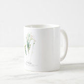 V Monogram Gold Greenery Blätter Eleganter Name Kaffeetasse (VorderseiteRechts)