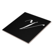 V Monogram, Initial White on Black Fliese (Seite)
