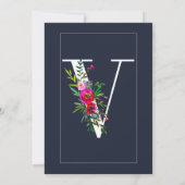 V Monogram Letzte erste Hochzeit mit moderner Blau Einladung (Rückseite)