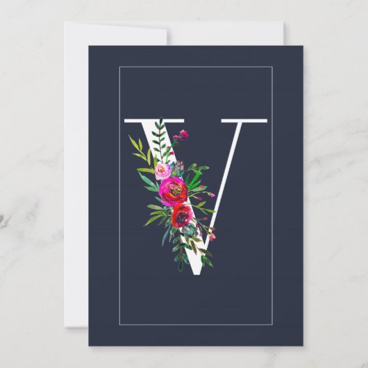 V Monogram Letzte erste Hochzeit mit moderner Blau Einladung (Rückseite)