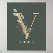 V Monogramm florales Personalisiertes Poster (Vorne)