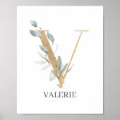 V Monogramm florales Personalisiertes Poster (Vorne)