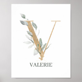 V Monogramm florales Personalisiertes Poster