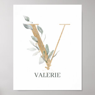 V Monogramm florales Personalisiertes Poster