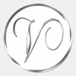 V Monogramm Imitate Silberumschlag oder Gutes Sieg Runder Aufkleber