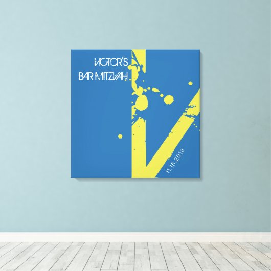 V Monogramm Initial Bar Bat Mitzvah Sign-In Board Leinwanddruck (Insitu (Holzboden))