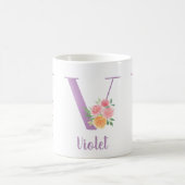 V Monogramm Lila Blumenfarbe Personalisiert Kaffeetasse (Mittel)