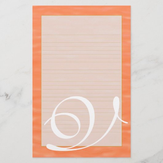 V Monogramm-"Pfirsich-Sonnenuntergang-Wasser-" Briefpapier (Vorderseite)