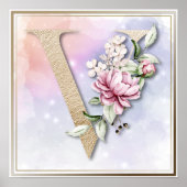 V Monogramm Rosa Rose Poster (Vorne)