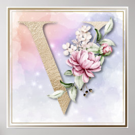 V Monogramm Rosa Rose Poster