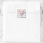 V Monogramm Rosa Rose Quadratischer Aufkleber (Tasche)