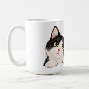 V Neugierige Schwarz-Weiß-Tuxedo-Katze Wurfkissen Kaffeetasse