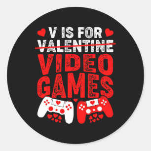 V steht für lustige Videospiele zum Valentinstag G Runder Aufkleber