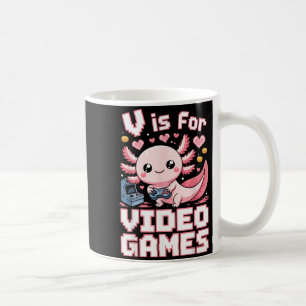V steht für Videospiele süßer Axolotl-Gamer-Valent Kaffeetasse