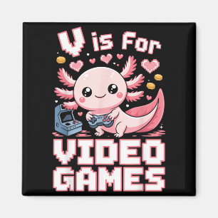 V steht für Videospiele süßer Axolotl-Gamer-Valent Magnet