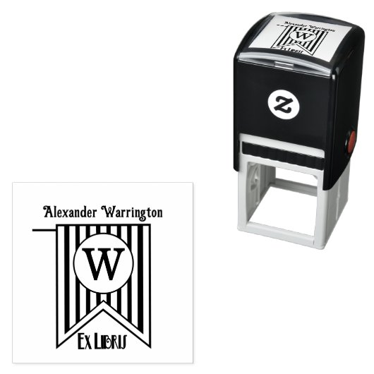 V Streifen Initial Banner Monogram Ex Libris Book Permastempel (Beispiel)