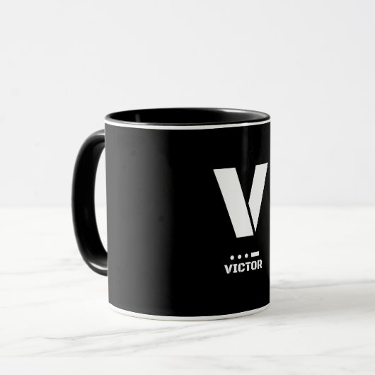 V(Victor) NATO-Buchstabenalphabet & Morsecode Tasse (Vorderseite Links)